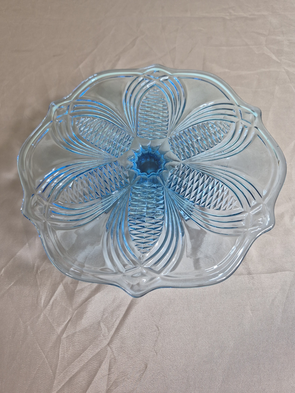 Vintage Blue Glass Pedestal Cake Stand